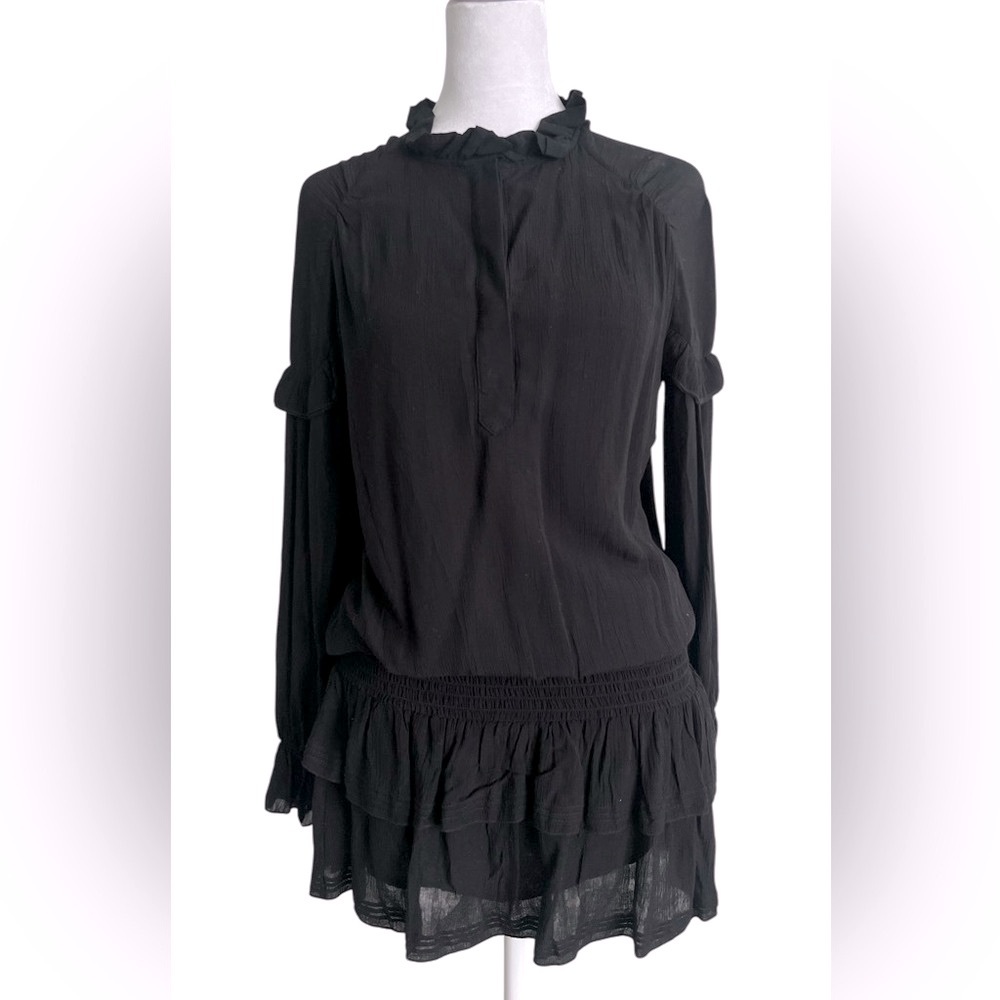 ba&sh Black light weight short dress with Ruffle Details